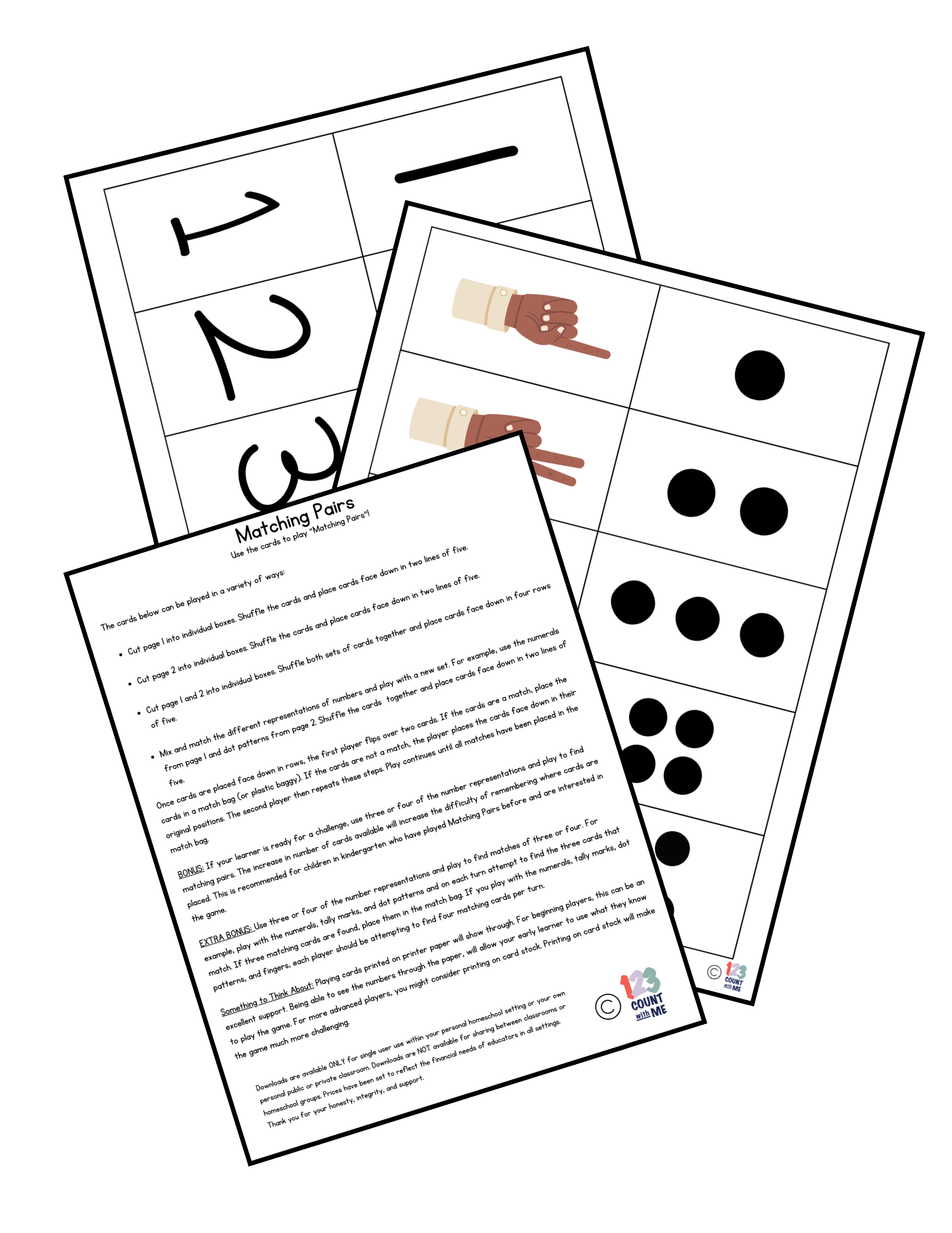 Matching Pairs_Numbers 1-5_Numerals, Tallies, Dot Patterns, Finger Patterns_Shop Thumbnail